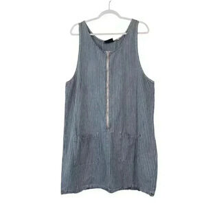 Vintage Chambray Denim Dress Size 20 Jumper Striped 90s Y2K Grunge Half Zip